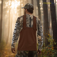 Load image into Gallery viewer, Deer Hunting Hoodie &amp; Sweatshirt – Brown Bib Overalls Style with Custom Name Camo Design NHT346