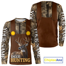 Load image into Gallery viewer, Deer Hunting Hoodie &amp; Sweatshirt – Brown Bib Overalls Style with Custom Name Camo Design NHT346