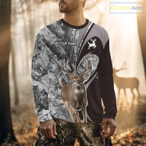 Whitetail Deer Hunting Clothes Custom Name Beautiful Gray Camo Hunting Gifts NHT209
