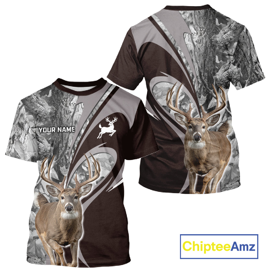 Whitetail Deer Hunting Clothes Custom Name Beautiful Gray Camo Hunting Gifts NHT209