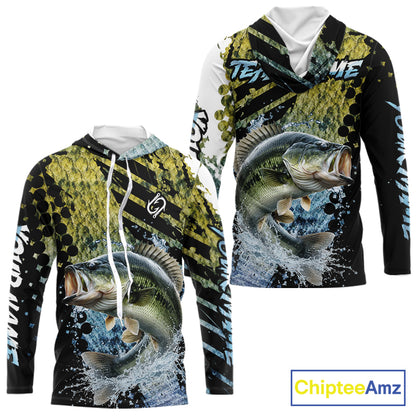 Bass Fishing Shirts Long Sleeve Hooded Dark Water Art Style Personalized Name, Fishing Gift NHT405