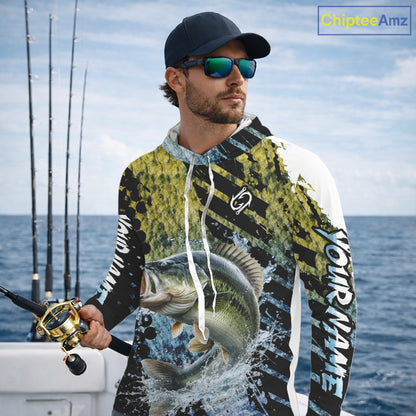 Bass Fishing Shirts Long Sleeve Hooded Dark Water Art Style Personalized Name, Fishing Gift NHT405