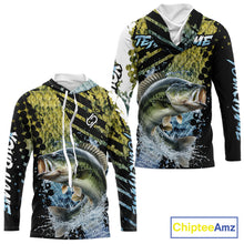 Load image into Gallery viewer, Bass Fishing Shirts Long Sleeve Hooded Dark Water Art Style Personalized Name, Fishing Gift NHT405