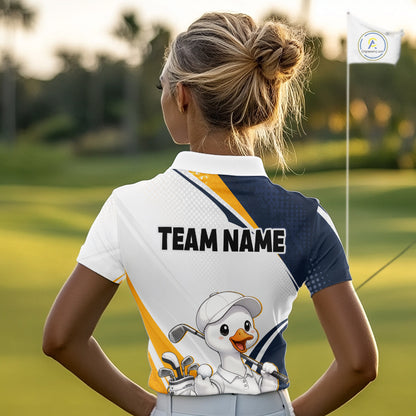 Funny Cartoon Duck Womens Golf Polo Shirt Personalised Team Duck Apparel NHT1219