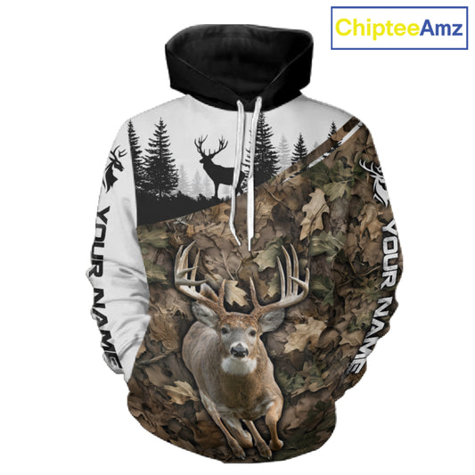Deer Hunting Shirt, Custom Name Whitetail Buck Running Deer Camo 3D All Over Print NHT1519