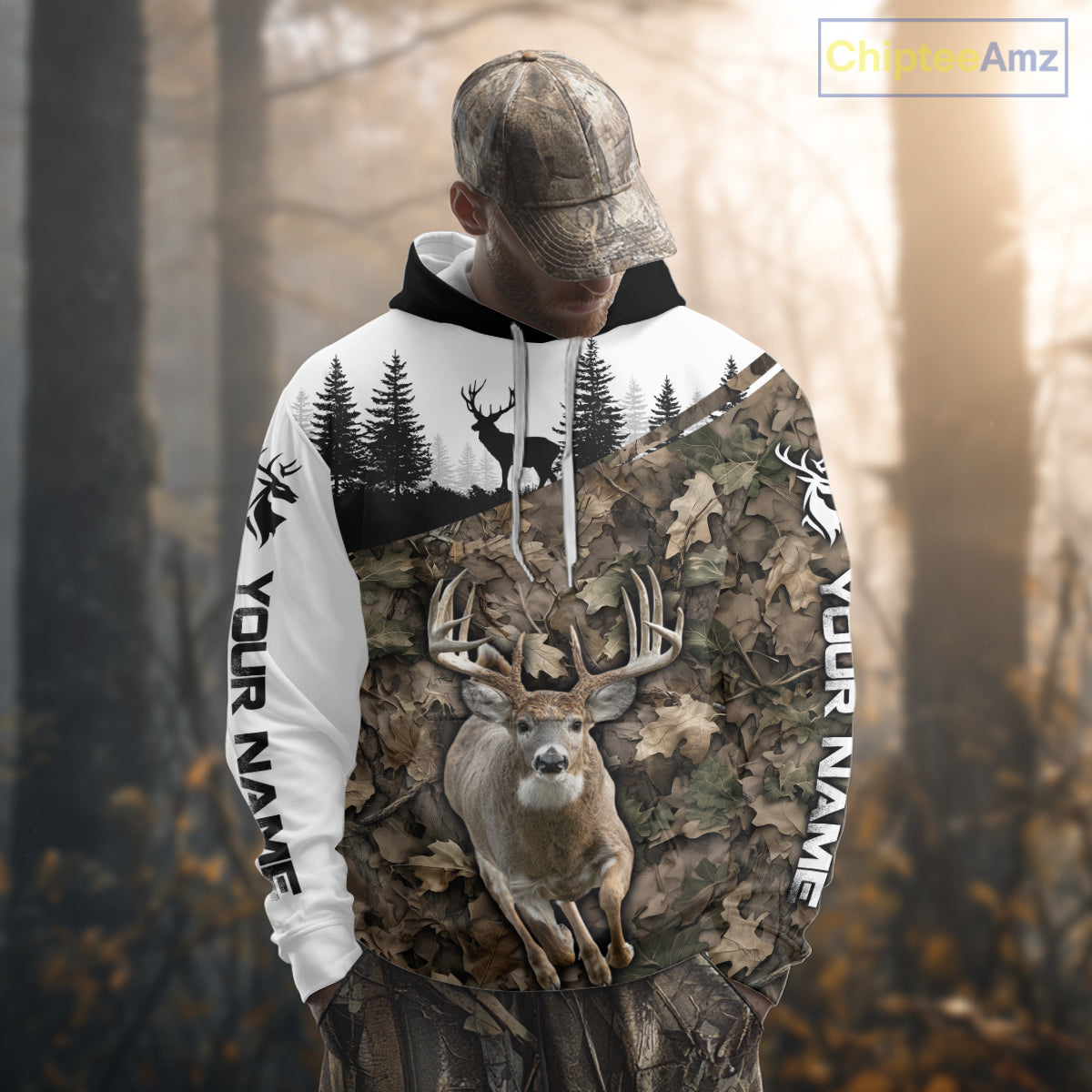 Deer Hunting Shirt, Custom Name Whitetail Buck Running Deer Camo 3D All Over Print NHT1519