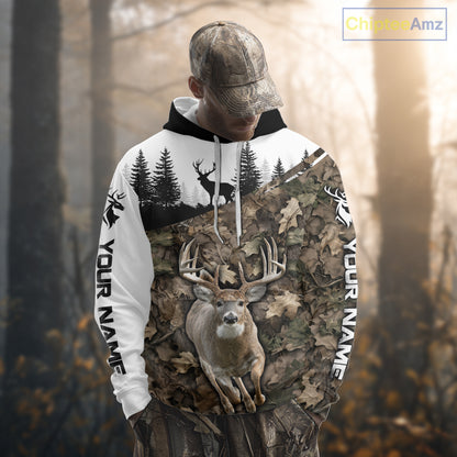 Deer Hunting Shirt, Custom Name Whitetail Buck Running Deer Camo 3D All Over Print NHT1519