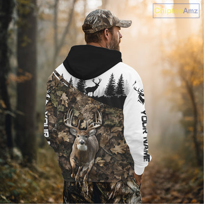 Deer Hunting Shirt, Custom Name Whitetail Buck Running Deer Camo 3D All Over Print NHT1519