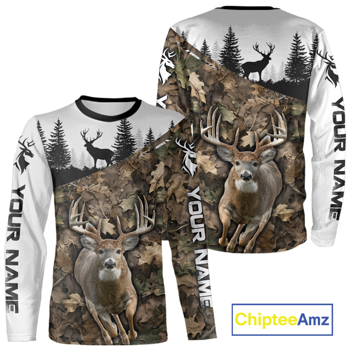 Deer Hunting Shirt, Custom Name Whitetail Buck Running Deer Camo 3D All Over Print NHT1519