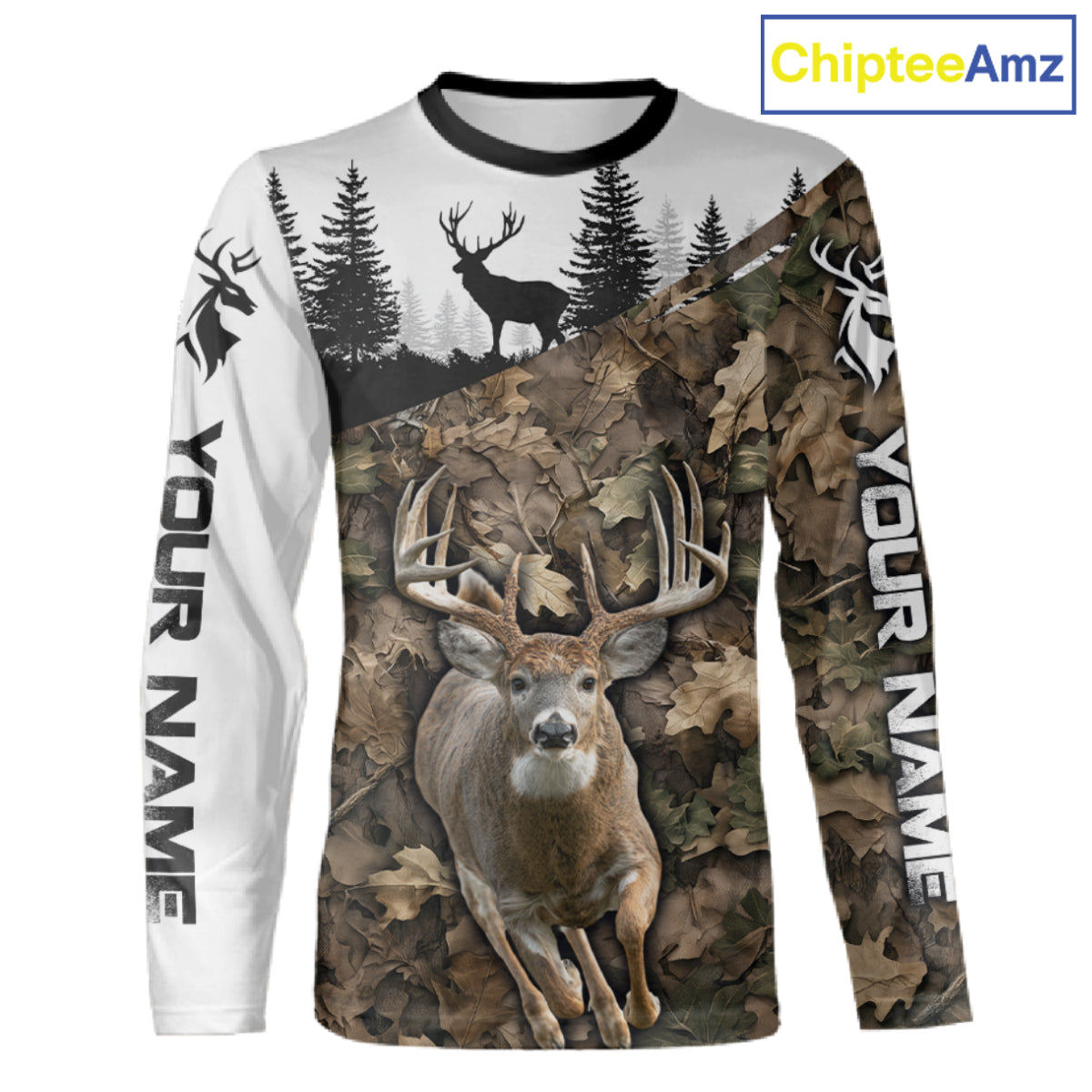 Deer Hunting Shirt, Custom Name Whitetail Buck Running Deer Camo 3D All Over Print NHT1519