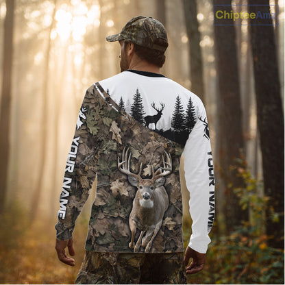 Deer Hunting Shirt, Custom Name Whitetail Buck Running Deer Camo 3D All Over Print NHT1519
