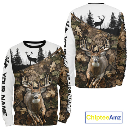 Deer Hunting Shirt, Custom Name Whitetail Buck Running Deer Camo 3D All Over Print NHT1519