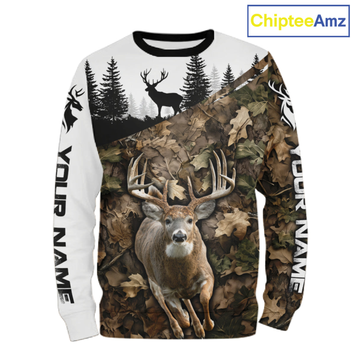 Deer Hunting Shirt, Custom Name Whitetail Buck Running Deer Camo 3D All Over Print NHT1519