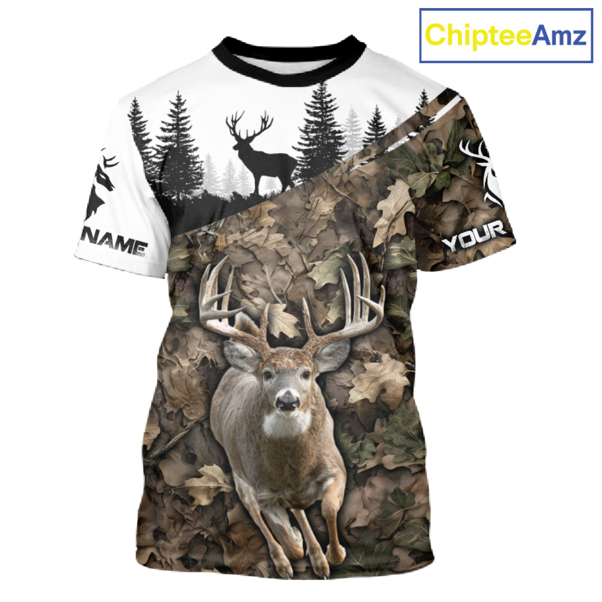 Deer Hunting Shirt, Custom Name Whitetail Buck Running Deer Camo 3D All Over Print NHT1519