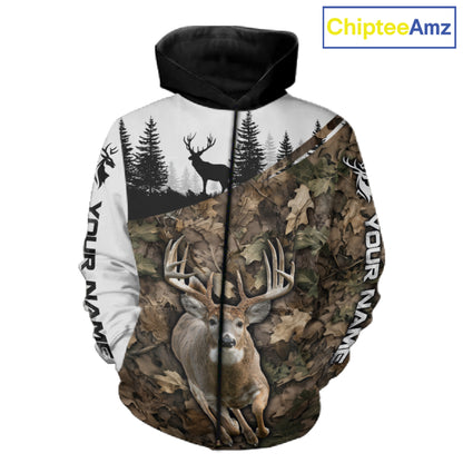 Deer Hunting Shirt, Custom Name Whitetail Buck Running Deer Camo 3D All Over Print NHT1519