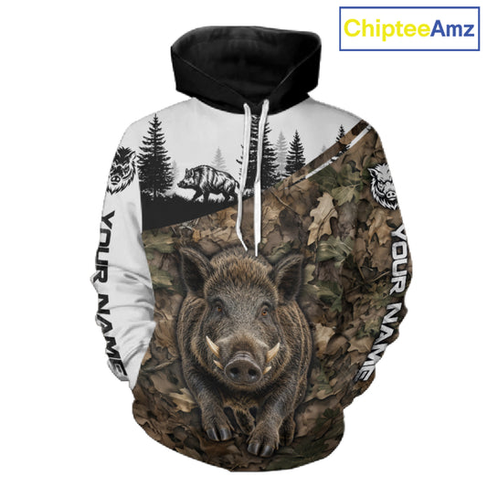 Beautiful Boar Hunting Shirt, Custom Wild Hog Running Camo 3D All Over Print NHT1520