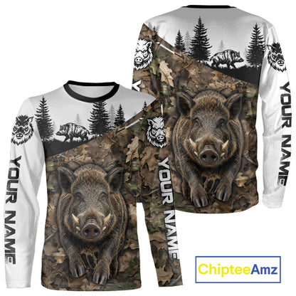 Beautiful Boar Hunting Shirt, Custom Wild Hog Running Camo 3D All Over Print NHT1520