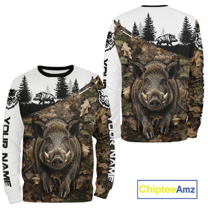 Beautiful Boar Hunting Shirt, Custom Wild Hog Running Camo 3D All Over Print NHT1520