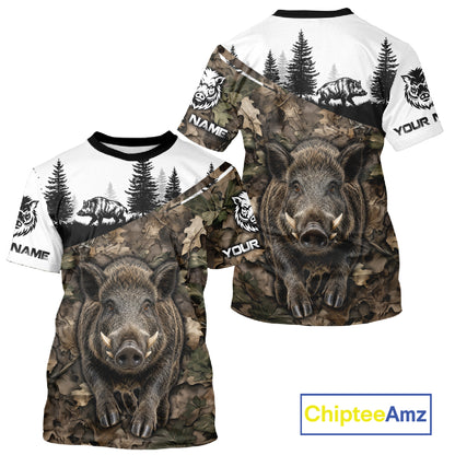 Beautiful Boar Hunting Shirt, Custom Wild Hog Running Camo 3D All Over Print NHT1520
