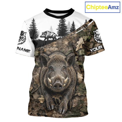 Beautiful Boar Hunting Shirt, Custom Wild Hog Running Camo 3D All Over Print NHT1520