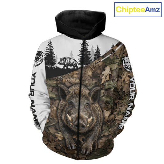 Beautiful Boar Hunting Shirt, Custom Wild Hog Running Camo 3D All Over Print NHT1520