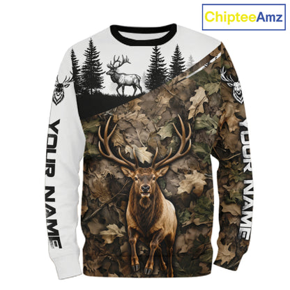 Best Elk Hunting Shirt, Custom Running Elk Camo 3D All Over Print For Hunter NHT1521