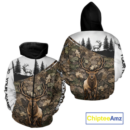 Best Elk Hunting Shirt, Custom Running Elk Camo 3D All Over Print For Hunter NHT1521