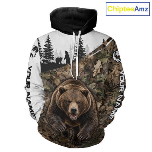Bear Hunting Shirt, Custom Running Bear Camo 3D All Over Print, Hunting Gift NHT1522