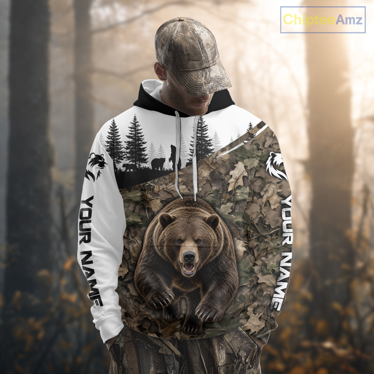 Bear Hunting Shirt, Custom Running Bear Camo 3D All Over Print, Hunting Gift NHT1522