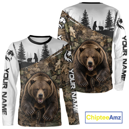Bear Hunting Shirt, Custom Running Bear Camo 3D All Over Print, Hunting Gift NHT1522