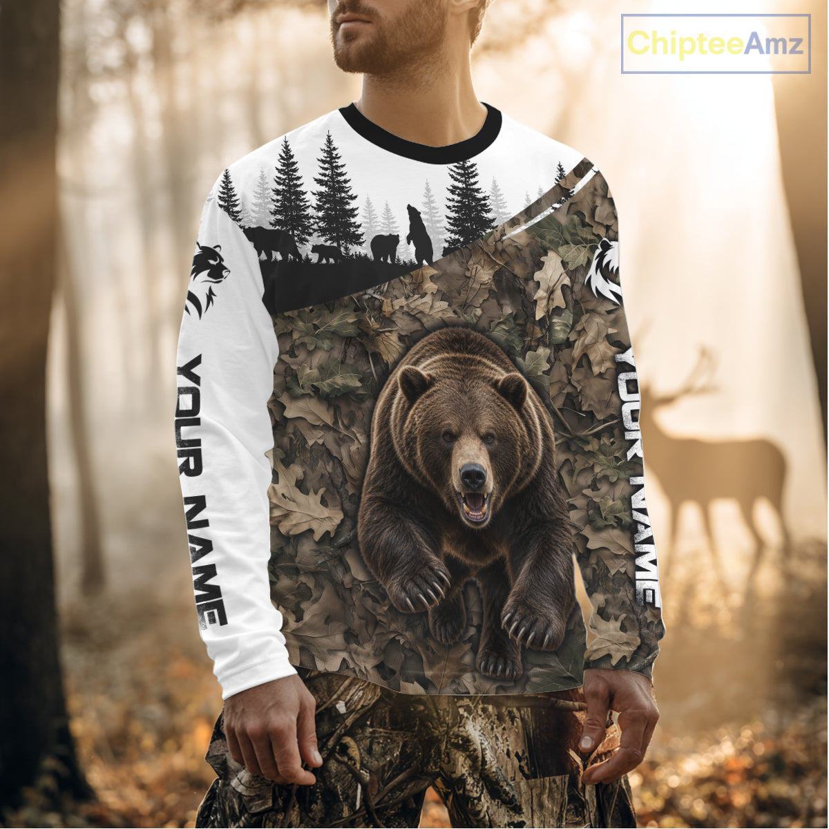 Bear Hunting Shirt, Custom Running Bear Camo 3D All Over Print, Hunting Gift NHT1522