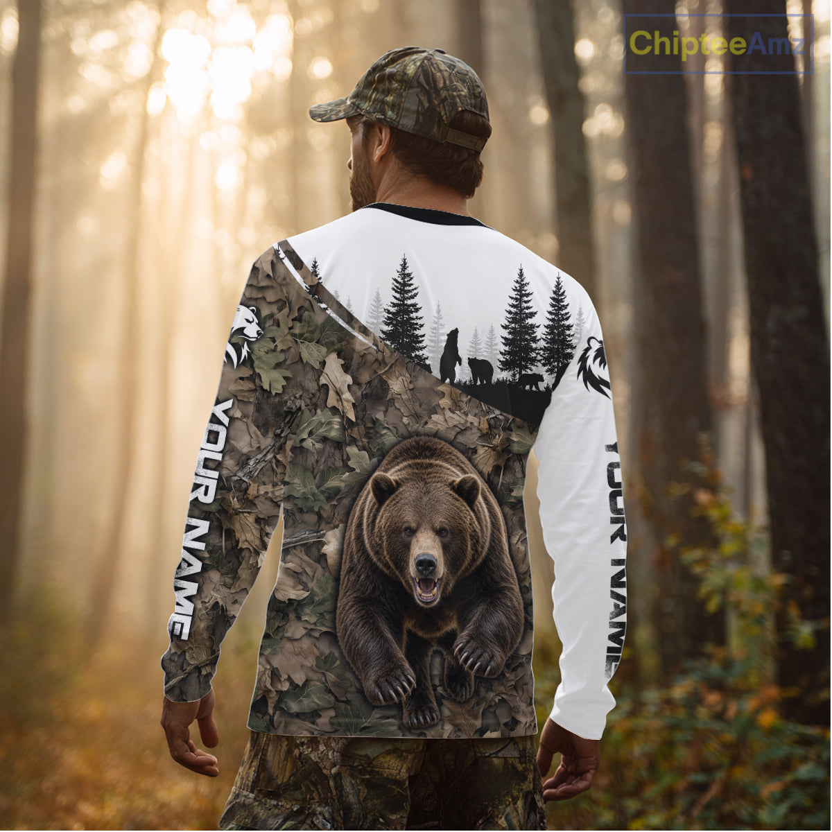 Bear Hunting Shirt, Custom Running Bear Camo 3D All Over Print, Hunting Gift NHT1522