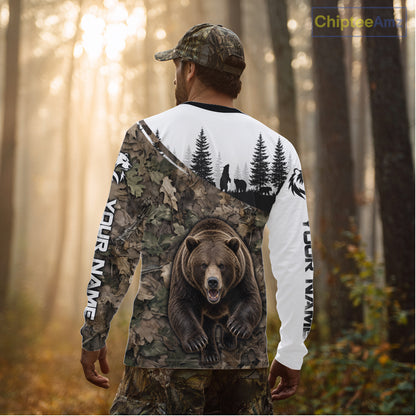 Bear Hunting Shirt, Custom Running Bear Camo 3D All Over Print, Hunting Gift NHT1522