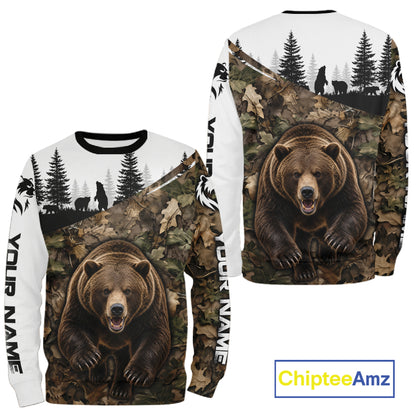 Bear Hunting Shirt, Custom Running Bear Camo 3D All Over Print, Hunting Gift NHT1522