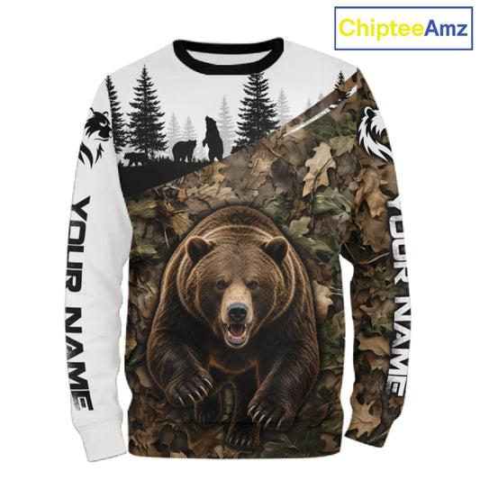 Bear Hunting Shirt, Custom Running Bear Camo 3D All Over Print, Hunting Gift NHT1522