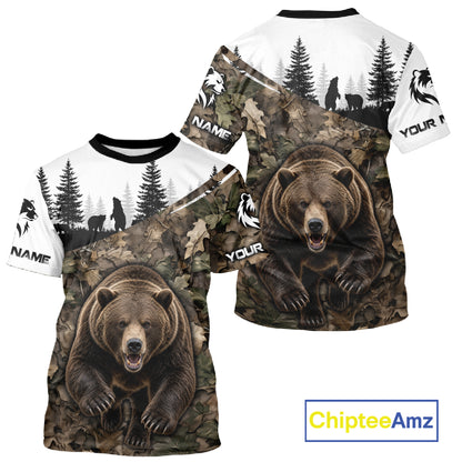Bear Hunting Shirt, Custom Running Bear Camo 3D All Over Print, Hunting Gift NHT1522