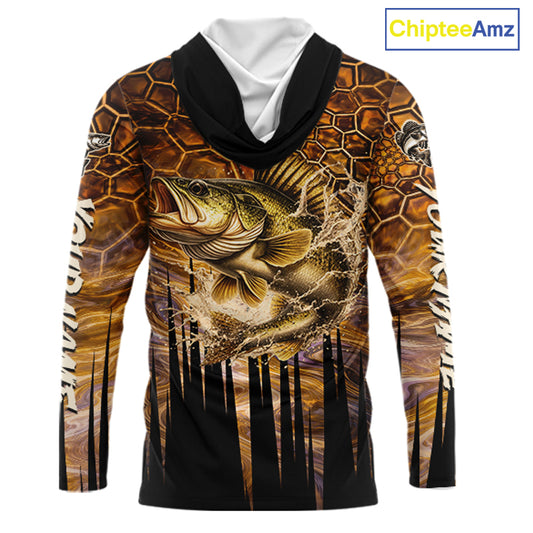 Custom Walleye Long Sleeve Tournament Camo Fishing Shirts, Walleye Fishing Jerseys NHT410