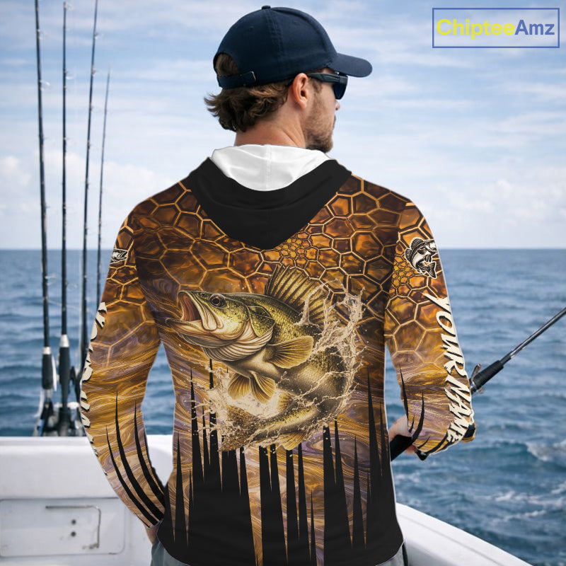 Custom Walleye Long Sleeve Tournament Camo Fishing Shirts, Walleye Fishing Jerseys NHT410
