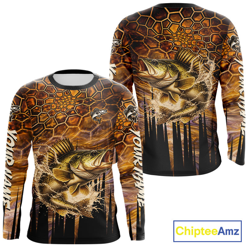 Custom Walleye Long Sleeve Tournament Camo Fishing Shirts, Walleye Fishing Jerseys NHT410