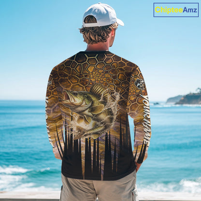 Custom Walleye Long Sleeve Tournament Camo Fishing Shirts, Walleye Fishing Jerseys NHT410