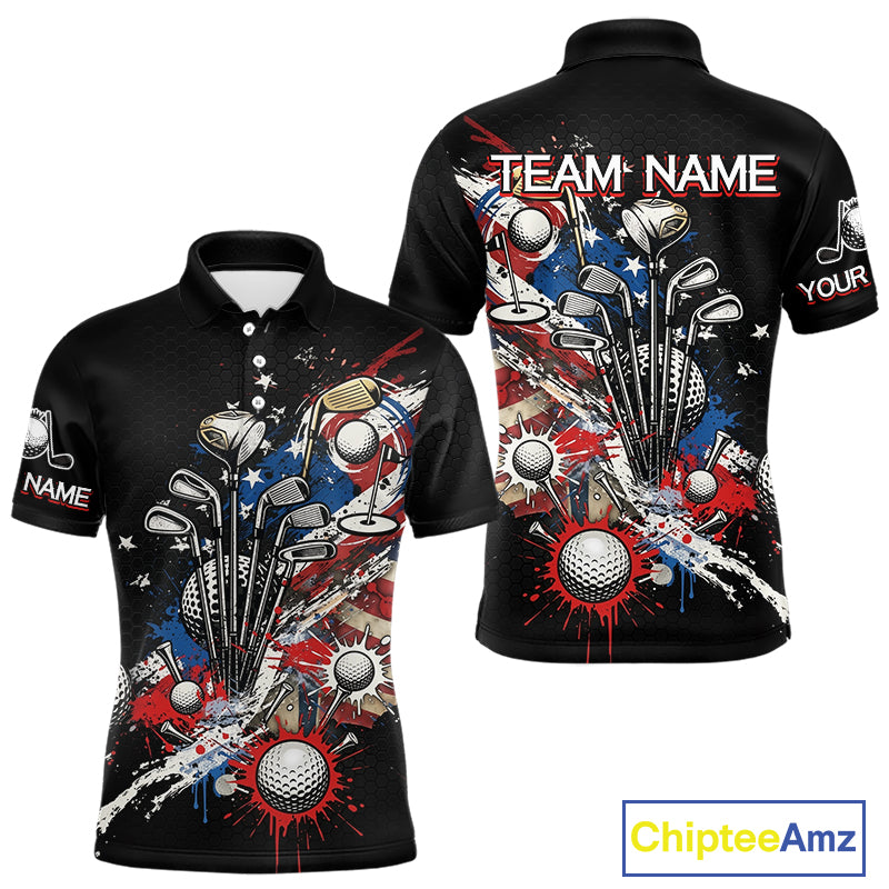 Patriotic Golf Polo Shirt Custom USA Flag Golf Shirt For Men, Golf Apparel Gift For Golfers NHT904