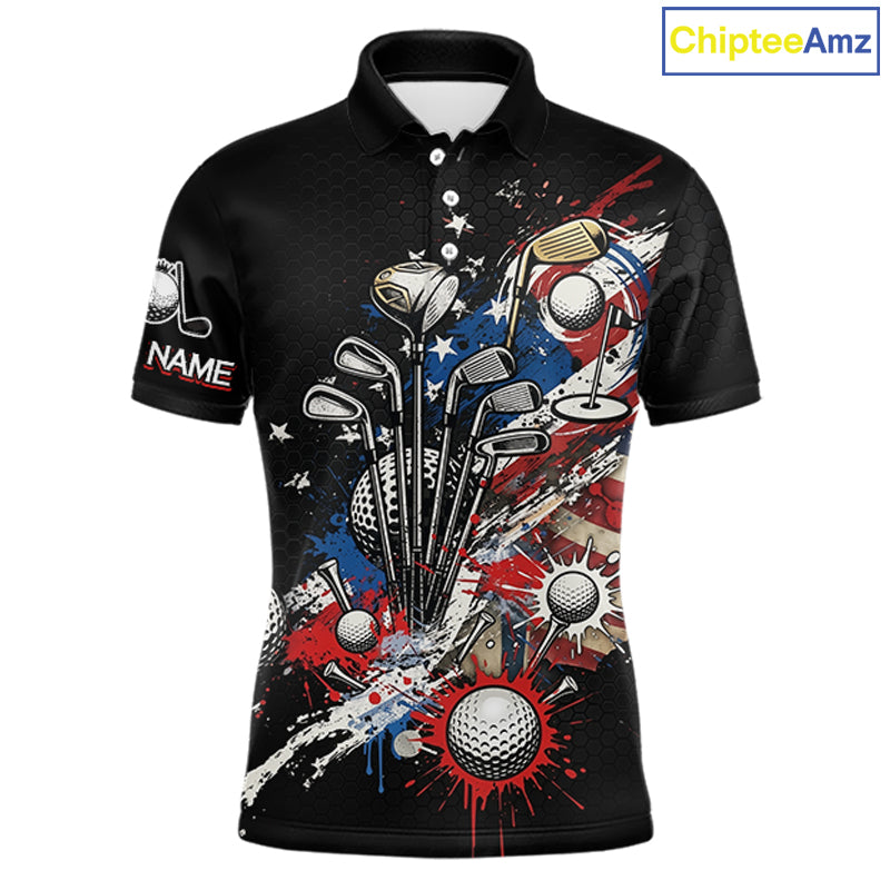 Patriotic Golf Polo Shirt Custom USA Flag Golf Shirt For Men, Golf Apparel Gift For Golfers NHT904