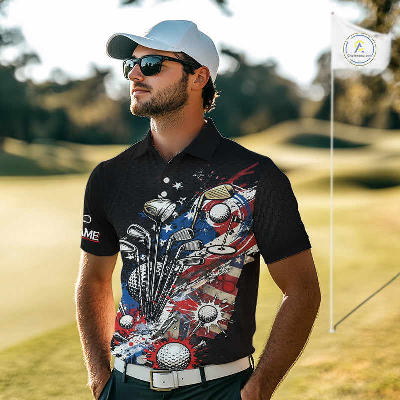 Patriotic Golf Polo Shirt Custom USA Flag Golf Shirt For Men, Golf Apparel Gift For Golfers NHT904