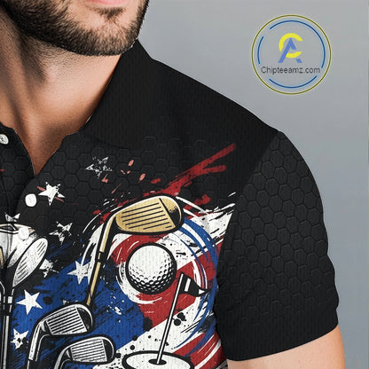 Patriotic Golf Polo Shirt Custom USA Flag Golf Shirt For Men, Golf Apparel Gift For Golfers NHT904
