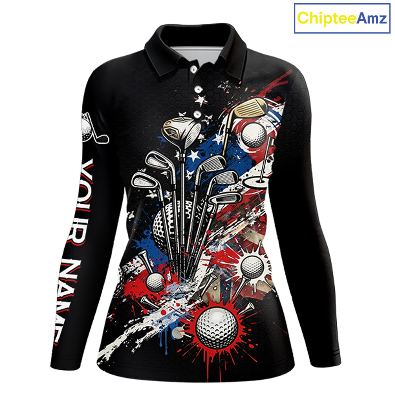 Patriotic Golf Polo Shirt Custom USA Flag Golf Shirt For Womens, Golf Apparel Gift For Golfers NHT904