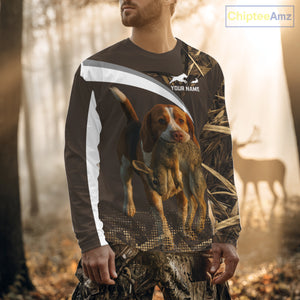 Brown Camo 3D Printed Beagle Dog Rabbit Hunting Shirt, Custom Name Hunting Gift NHT225