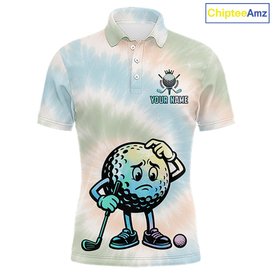 Funny Tie Dye Golf Team Polo Shirt – Cartoon Golf Ball Golfer Shirt, Personalized Golf Family Team Shirt NHT741