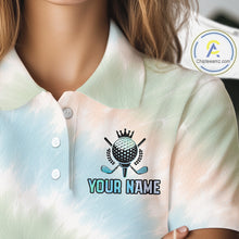 Load image into Gallery viewer, Funny Tie Dye Womens Golf Team Polo Shirt – Cartoon Golf Ball Golfer Shirt, Personalized Golf Family Team Shirt  NHT741