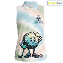 Load image into Gallery viewer, Funny Tie Dye Sleeveless Womens Golf Team Polo Shirt – Cartoon Golf Ball Golfer Shirt, Personalized Golf Family Team Shirt NHT741