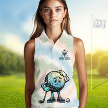Load image into Gallery viewer, Funny Tie Dye Sleeveless Womens Golf Team Polo Shirt – Cartoon Golf Ball Golfer Shirt, Personalized Golf Family Team Shirt NHT741